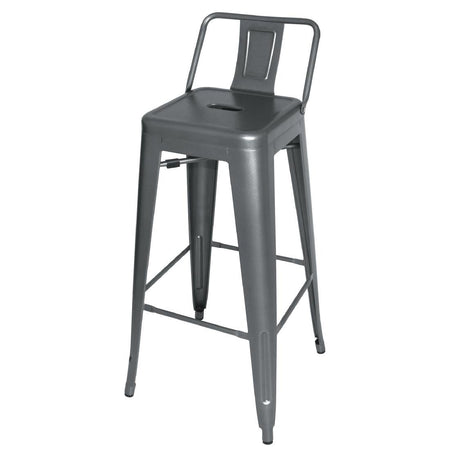 Bolero Bistro Stahlhocker mit Rückenlehne Gun Metal Grey (4 Stück)