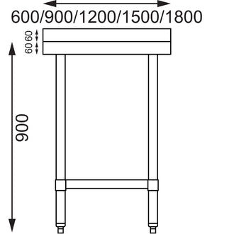 Vogue Edelstahl Arbeitstisch mit Aufkantung und Regalboden 180 x 60cm